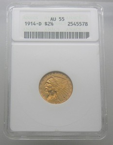 1914-D $2.5 Gold Indian Head Quarter Eagle - ANACS AU 55 (Strong D)