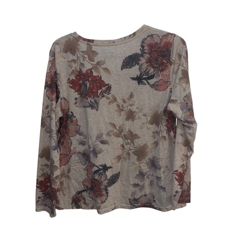 Coldwater Creek Floral Print Long Sleeve Top Beige Red Women's XL - Picture 6 of 6