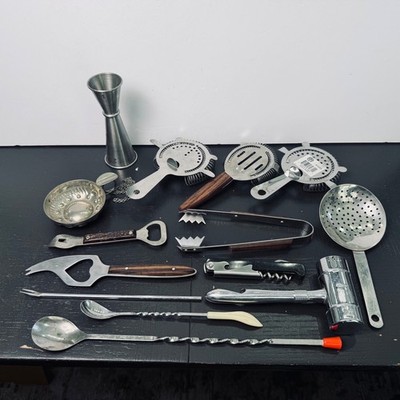 Vintage Cocktail Bar Tools Stainless Steel Mixing Pouring Strainer Gadgets