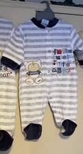 Velour Sleepsuit 0/3 Months BNWT Boys Grey White