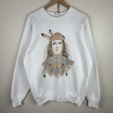 XL Vintage 1980s/90s Native American Woman Pocahontas Tribal Raglan Sweatshirt