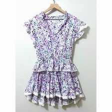 Misa Los Angeles Lillian Tiered Mini Dress Lavender Dot Print Size Large