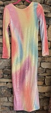 Fashion Nova Full Length Sequin Dress  Rainbow Watercolor Print M