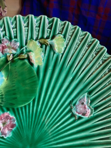 Antique 1920s Continental Majolica Fan Plate Possibly Germany 8” - Picture 5 of 7