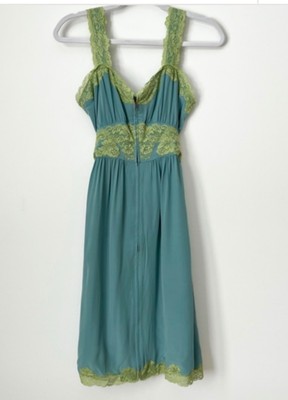 Betsey Johnson Vintage 6 Green Silk Zip Slip Dress Chartreuse Lace Tri m  Tie Bac | eBay