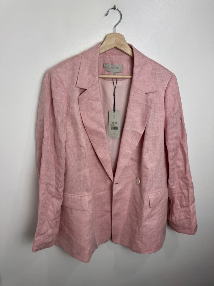 Hobbs London Nancy Linen Blazer Jacket UK 16 Dusty Pink New With Tags - Image 3 of 4