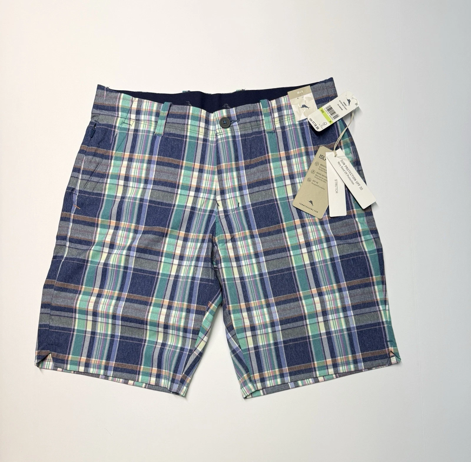 Tommy Bahama On Par Party Plaid 9” Shorts Men’s 30x9 Stretch UPF 30 $118 NWT