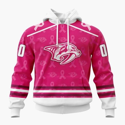 Personalized Nashville Predators Hoodie Pink Fights Breast Cancer Fullsize