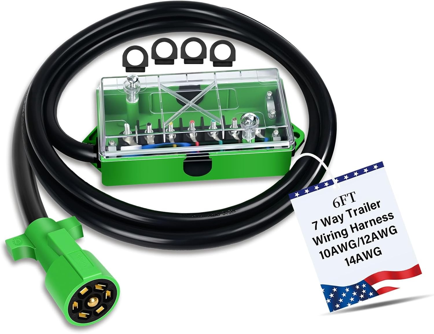 6 FT 7 Pin Trailer Wiring Harness with 7 Gang 7 Pin 6 Feet-With Junction Box