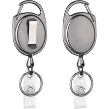 ID Holder, Metal Keychain With Steel Cord, Key Ring, Gray