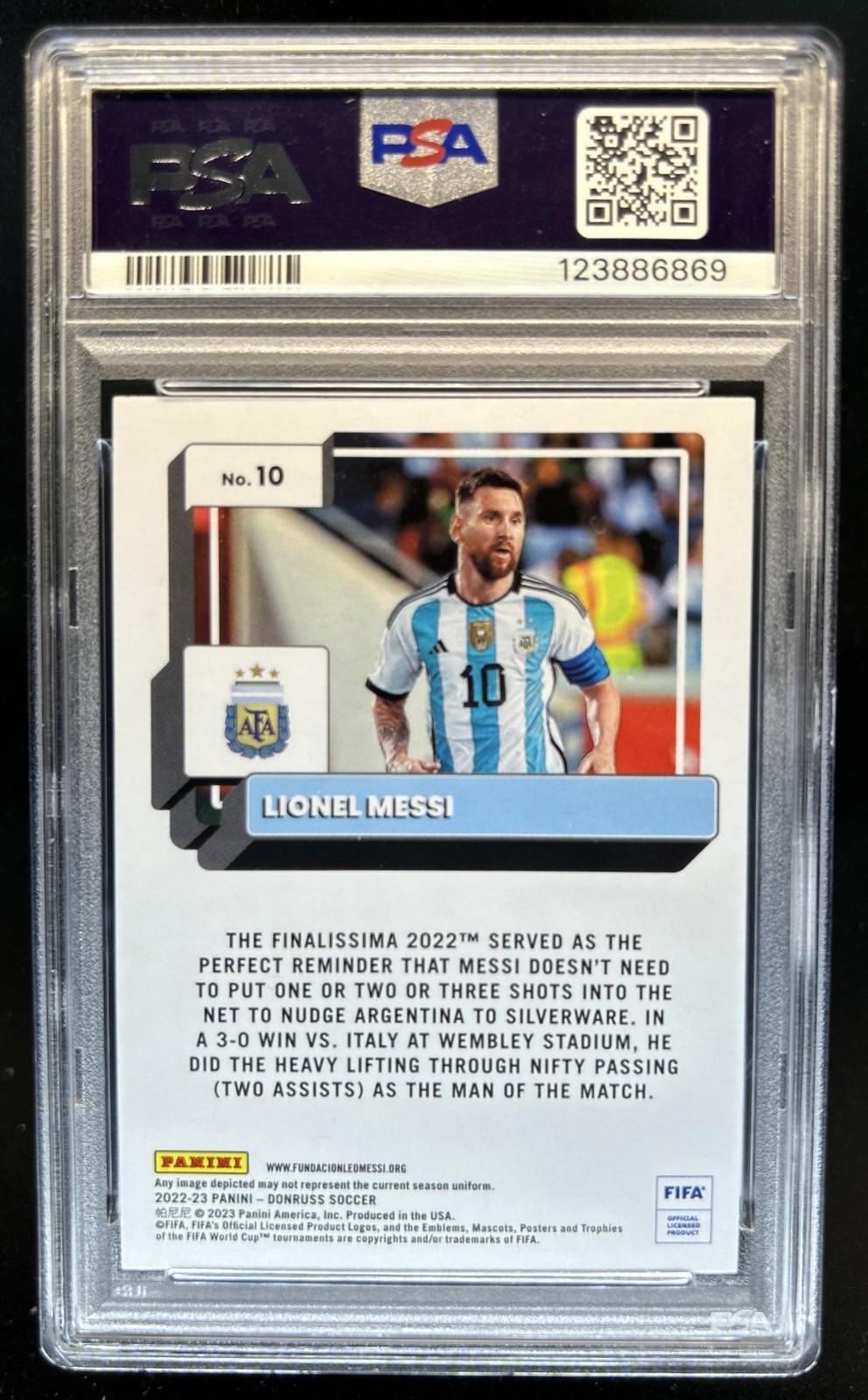 2022-23 Panini Donruss Lionel Messi Orange #10 Argentina PSA 9 view 2