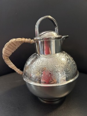 Vtg E.P.C.A. Small Silverplate on Copper Teapot Lid & Rattan Handle England