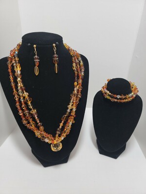 Amber (natural & acrylic) antique gold rondells, crystals, gold filled findings 