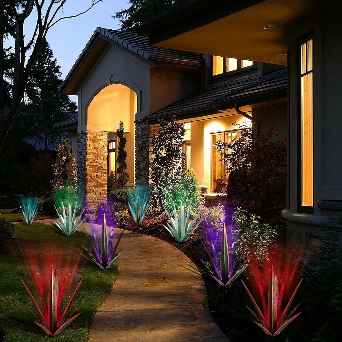 Solar Agave Garden Lights Solar-powered Metal Agave Plant