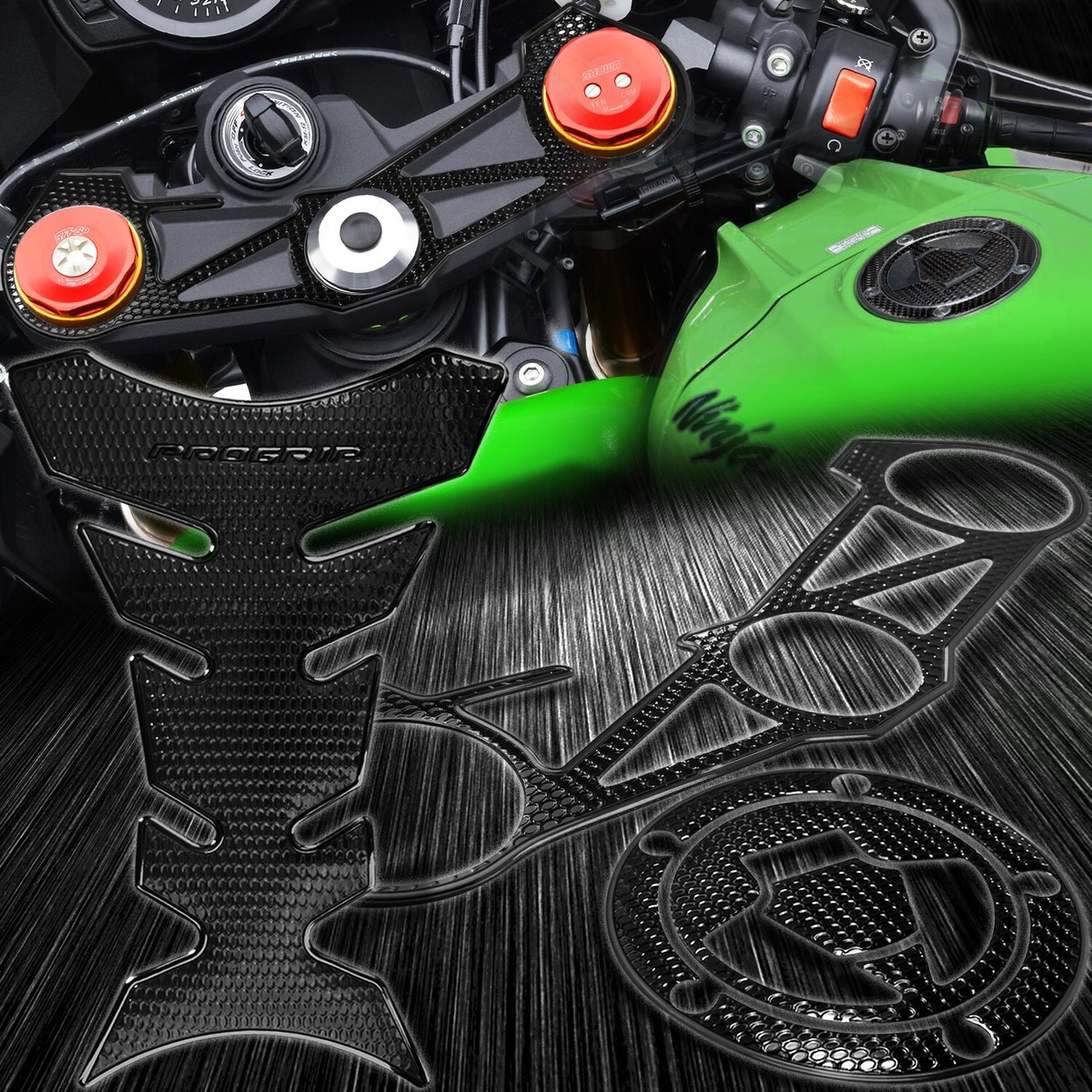 Handle Bar Yoke+Fuel Cap Cover+Pro Tank Pad Kit 12-18 Ninja ZX-6R