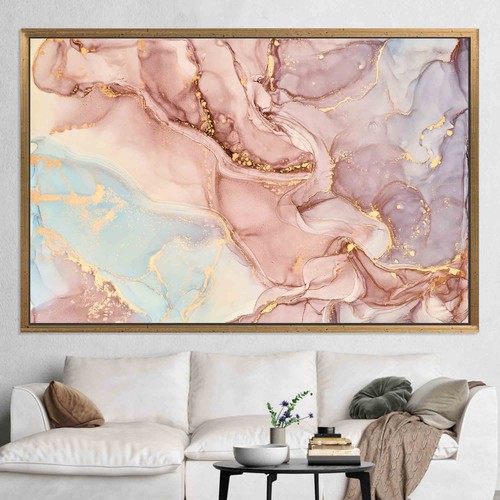 Pastel Abstract Canvas Wall Art, Gold Line Painting, Modern Office Decor - Picture 11 of 11