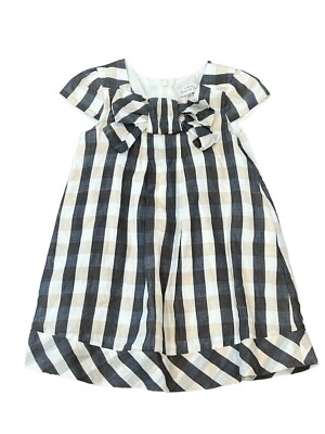 MAYORAL CHIC  GIRLS CAP SLEEVE PLAID CHECK BOW DRESS COTTON BLUE TAN WHITE 2