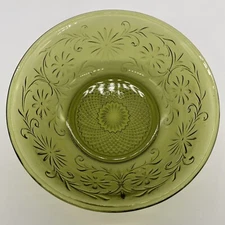 Vintage FTD 1979 Green Glass Serving Bowl Country Floral Pattern