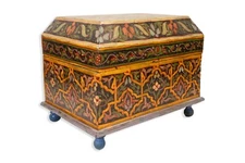 Vintage Moroccan Hand Painted Wooden Box Traditional Northern African Design