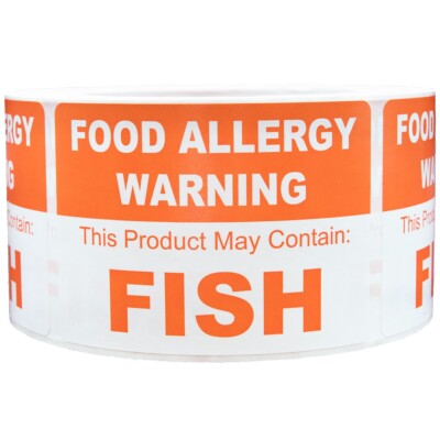 FOOD ALLERGY WARNING This Product May Contain FISH Labels | 2.5x 3.5'' | 500 Pack