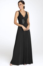 JS Boutique Beaded Waist Jersey Gown Sz 12 Black