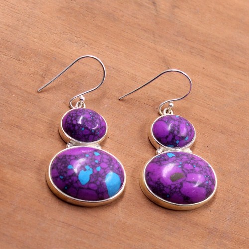 Natural Copper Turquoise Gemstone Dangle Earrings Sterling 925 Silver Jewelry - Picture 2 of 11