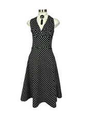 SWAY BY TRIPP ROCKABILLY PIN UP SEXY SUMMER BLACK POLKA DOT ROCKER DRESS IL9570P