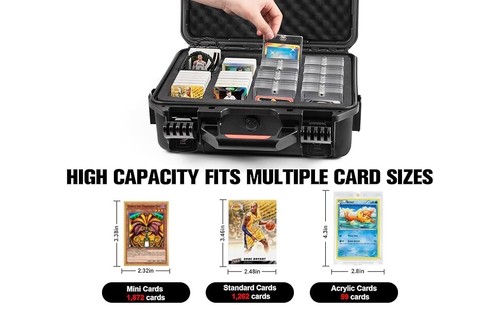 Graded Card Case Storage Box, Trading Card Waterproof Hard Case w 9 Dividers Top - Picture 9 of 10