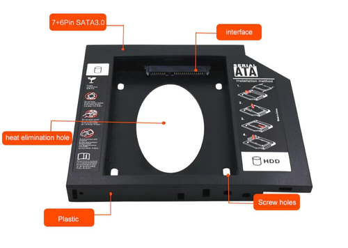 2.5'' SSD 12.7mm HDD Caddy Case Enclosure For Laptop CD DVD Optibay SATA 3.0 - Picture 2 of 7