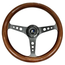 Hiwowsport 14" Wood Grain Black Sporke Steering Wheel 1.5" Dish Classic 350mm US