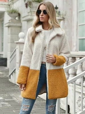 Giacca donna cappotto pile comodo cando elegante bianco beige lungo 4891