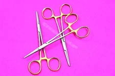 NEW 4 PREMIUM GOLD Kelly Hemostat Forceps 5.5" STRAIGHT Surgical Stainless CE 