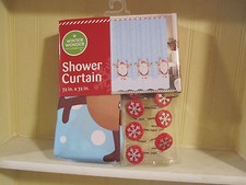 Shower Curtain Santa Reindeer snowflake 72 inch by 72 inch with hangers new
