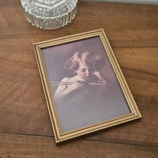 Vintage Framed 1897 Cupid Asleep by M B Parkinson Print Gold Wood Frame