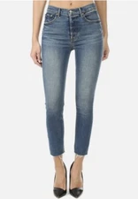 grlfrnd jeans Karolina High Rise Raw Hem Skinny 24/25 USA Mid Wash Distressed