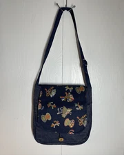 VTG East Bay Mercantile Large Denim Tote Messenger Crossbody Bag Purse Grunge