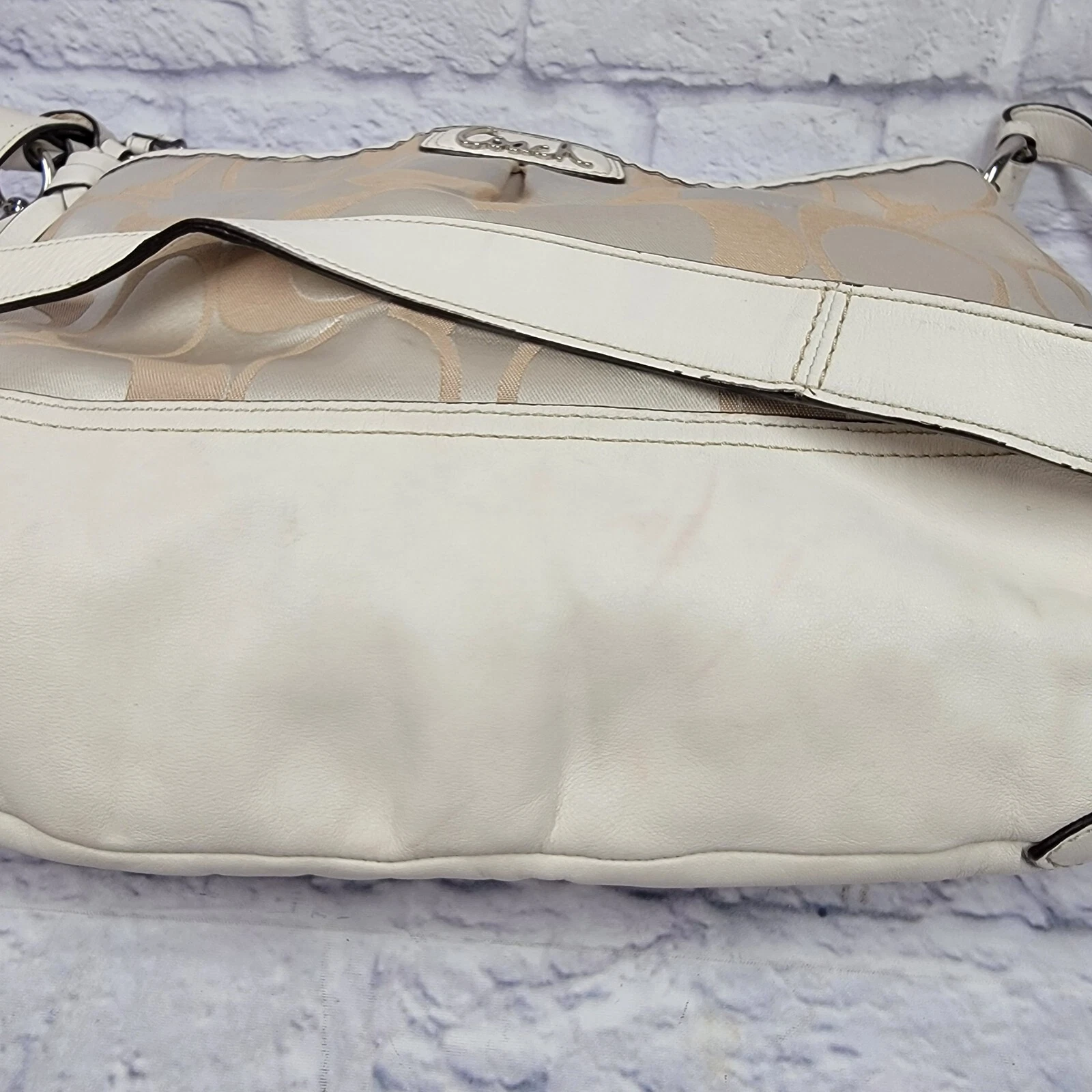 Borsa a tracolla Coach Park vintage firmata beige avorio marrone tracolla Hobo F19740
