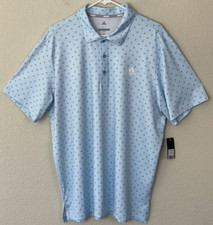 NWT ADIDAS Men's L Golf Polo Short Sleeve Shirt Blue All Over Adi-Print UPF 50