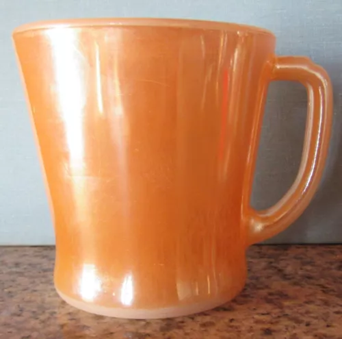 Vntg Anchor Hocking Fire King USA Peach Orange Luster Coffee Mug Cup D Handle