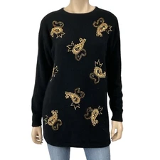 Evan Picone Sweater Women Small Black Lambswool Angora Vintage 80s