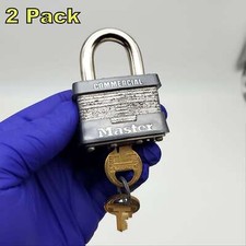 2x Master Padlocks 1" Long x 0.3" Diam Shackle No 1 Commerical Keyed Alike NOS