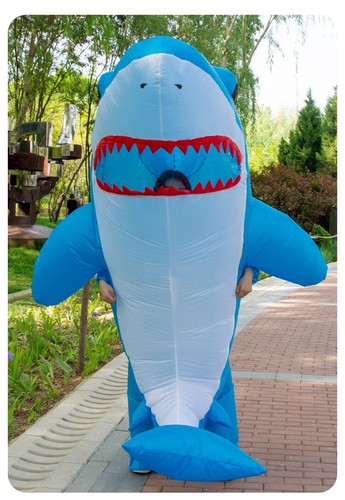 Inflatable Funny Shark Costume Suit w/Fan For Outdoor Halloween Cosplay Party - Picture 9 of 15