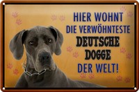 Blechschild Spruch 30X20 Cm Hund Hier Wohnt Deutsche Dogge Deko Schild Tin Sign