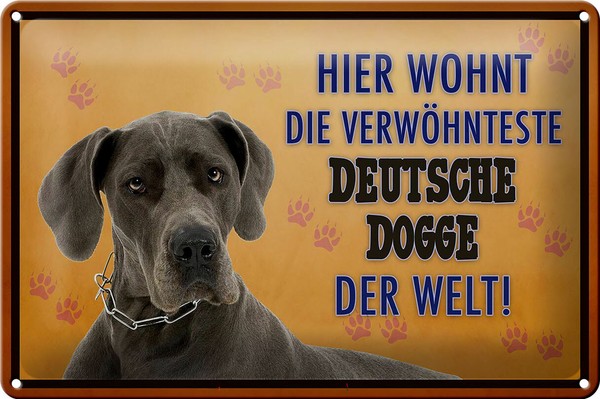 Blechschild Spruch 30X20 Cm Hund Hier Wohnt Deutsche Dogge Deko Schild Tin Sign-image