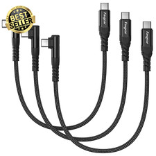 3 Pack Short USB-C to USB-C Cable,30cm,60W Fast Charge,Right Angle,Braided (Blac
