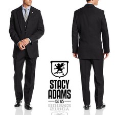 LUXURY MEN'S SUIT BY STACY ADAMS 4016-100 BLACK COLOR 3PC SET REG. 399
