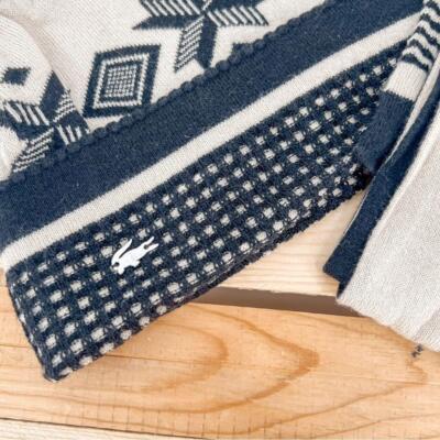 Lacoste Reversible Off-White & Black One Size Wool/Cotton Hat & Scarf Set Lacoste Reversible Off-White & Black One Size Wool/Cotton  main image 2