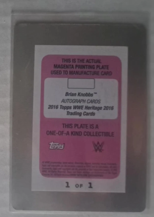 2016 Topps WWE Heritage #NNO Brian Knobbs Auto PRINTING PLATE 1 OF 1 - Image 2 of 2