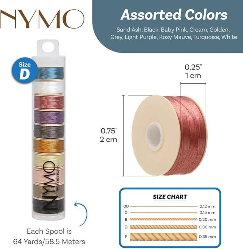 Nymo Thread D, 8-Pack Color Dark Mix, Size D 0.30mm Diameter, 64 Yards per spool - Image 2 of 2