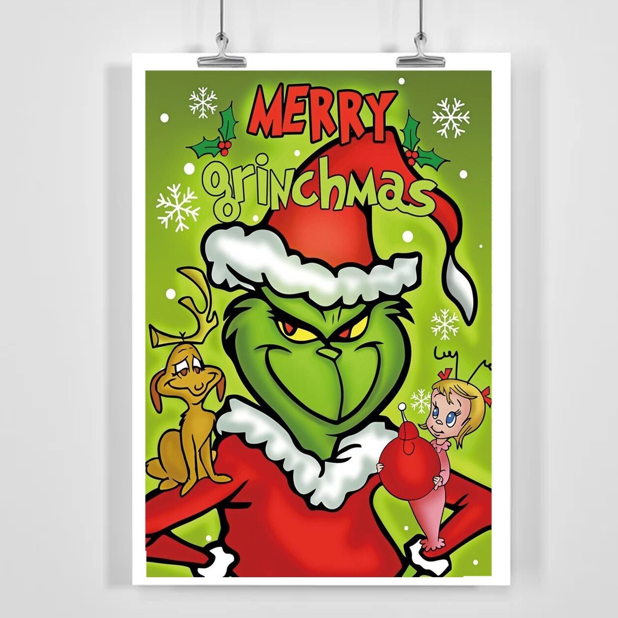 Merry Christmas and Grinchmas Holiday Poster - No Frame Included